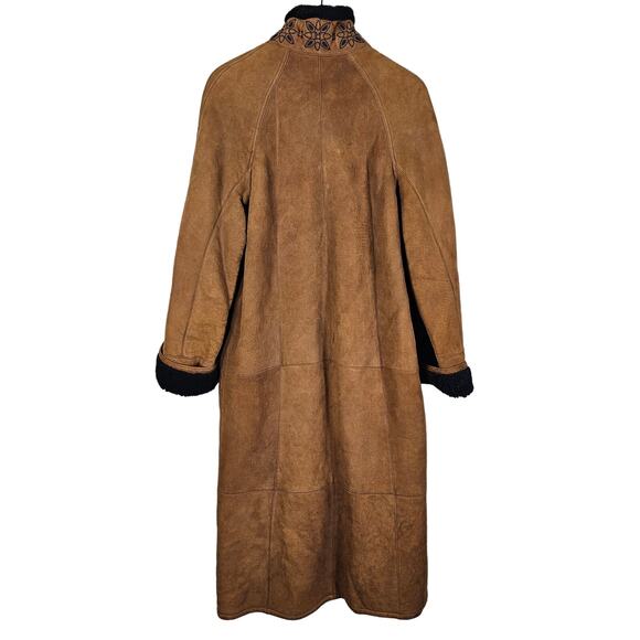 Christia Coat Brown Sheepskin Shearling Jacket Italy Bohemian Hippie Embroidered - Picture 2 of 16